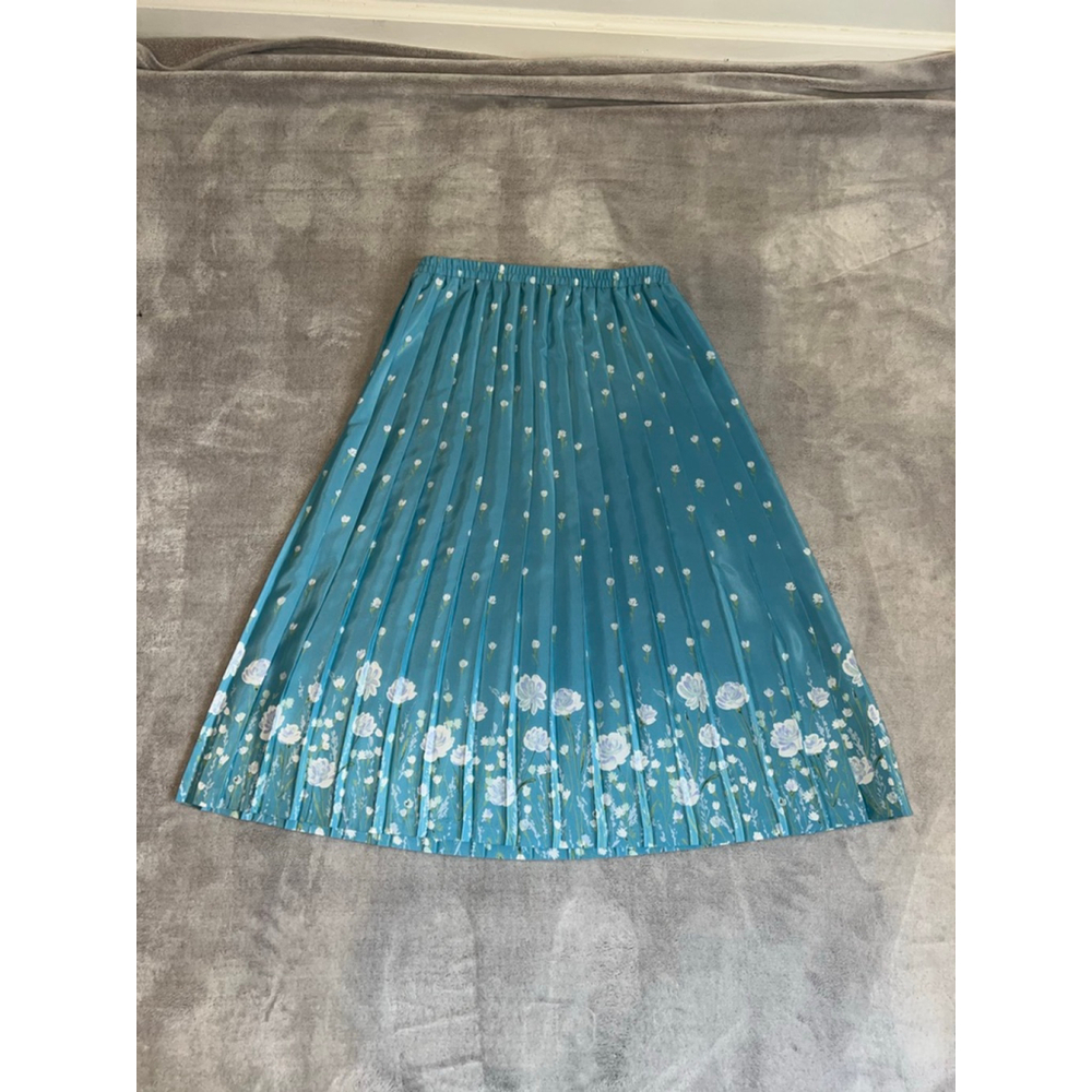 VTG Leslie Fay Blue Accordian Pleated Midi Skirt 14